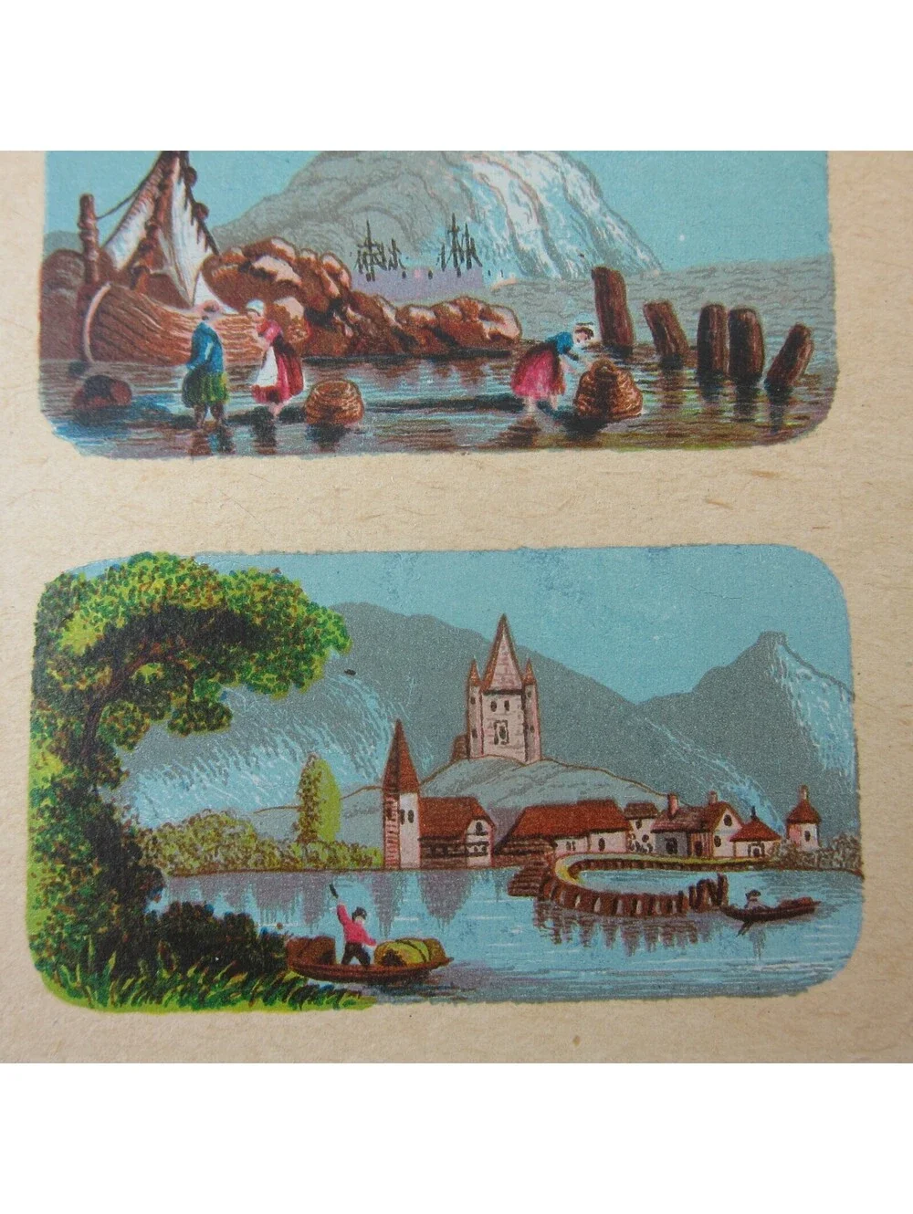Antique Lithograph Print Samples Lot Mini Landscapes Towns Villages People RARE
